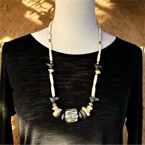 Vtg Hand-Carved Stone Bird & Bone Necklace African Beads Tribal Boho Statement